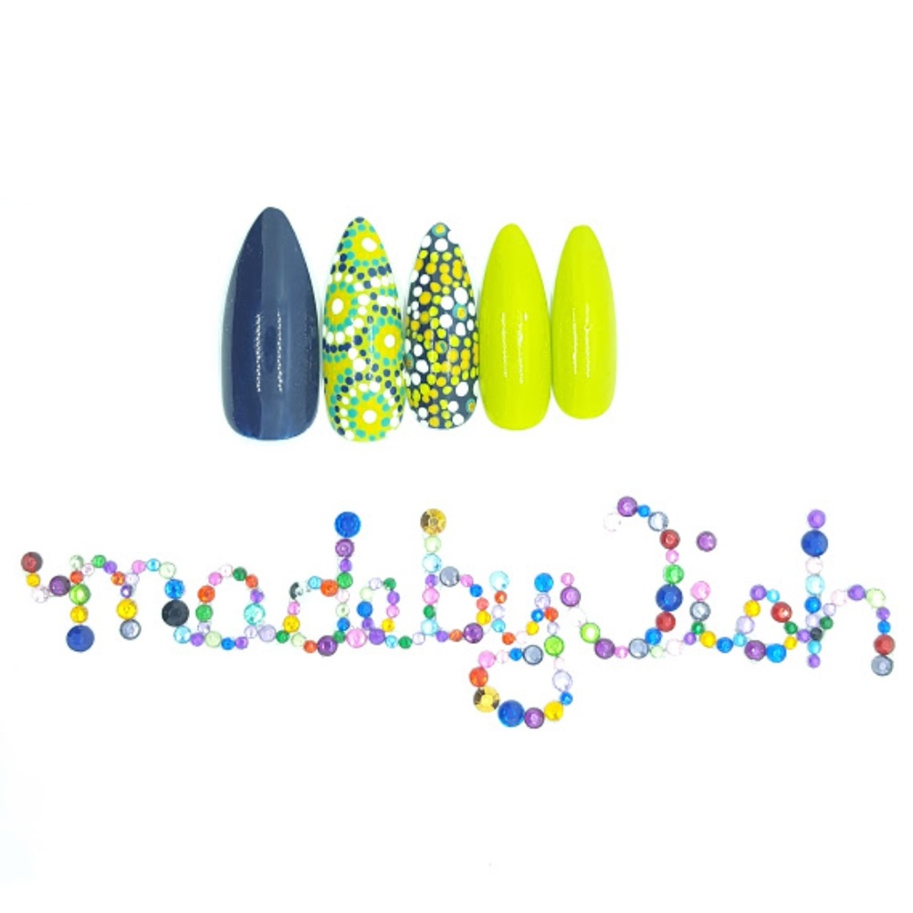 Blue Green Gold Dot Stiletto Gel Press On Nails
